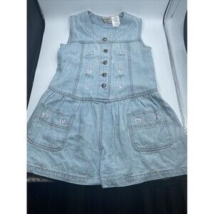 RACHEL'S KIDS Denim Jumpsuit Shorts Romper Stitched Flowers Button Blue size 6X